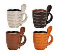 G. Wurm GmbH 4 Tasses à expresso avec 4 cuillères - 8 pièces Set Décor - Crème Marron Marron Foncé Orange en céramique qualité, 7 cm de haut / 50 ml