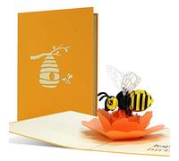 G27 Carte d'anniversaire pop-up Happy Birthday, drôle, avec motif d’abeille 3D sur fleur, carte de vœux ou bon cadeau d'anniversaire