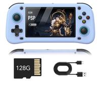 G28 Console de Jeu Portable, écran IPS de 4.3", 30 000 Jeux rétro avec Système Linux Open Source, Carte TF 64/128GB, Batterie 3500 mAh(Blue,128G)
