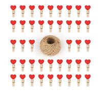 G2PLUS 100 Pinces à Linge en Bois: Mini Pince a Linge, Clips Photo en Bois, avec Bobine de Ficelle de Jute de 30 m - pour Photos, Fête Mariage