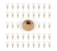 G2PLUS 100 Pinces à Linge en Bois, Petite et Mini Pince, Clips Photo avec Bobine de Ficelle de Jute de 30 m - pour Photos, Fête, Mariage