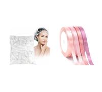 G2PLUS 100PCS Bonnets de Douche et 4 Couleurs Ruban Satin Rose Pâle