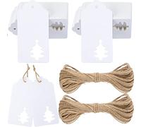 G2PLUS 100PCS Étiquette en Papier Kraft Étiquette Noël Étiquette Kraft Cadeau de Noël avec 20M Ficelle pour Décorer L'arbre de Noël（Arbre de Noël Blanc）