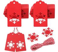 G2PLUS 100PCS Étiquette en Papier Kraft Étiquette Noël Étiquette Kraft Cadeau de Noël avec 20M Ficelle pour Décorer L'arbre de Noël（Flocon de Neige Rouge）