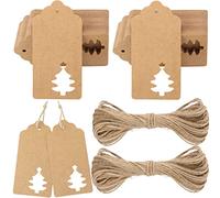 G2PLUS 100PCS Étiquette en Papier Kraft Étiquette Noël Étiquette Kraft Cadeau de Noël avec 20M Ficelle pour Décorer L'arbre de Noël（Arbre de Noël Marron）