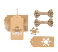 G2PLUS 100PCS Étiquette en Papier Kraft pour Cadeau de Noël avec 20M Ficelle - Décoration pour L'arbre de Noël (Flocon de Neige Marron)
