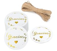 G2PLUS 100PCS Étiquette Gracias 5X5CM Étiquettes Kraft Étiquettes en Papier kraft Étiquettes-Cadeaux Étiquettes Rondes,Imprimées en Lettres Dorées pour Mariage Cadeau Noël-Blanc