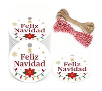 G2PLUS 100PCS Étiquette Joyeux Noël en Espagnol: Blanc Étiquettes Cadeaux de Noël 5,5 cm pour Emballage Cadeau, Arbre de, DIY et Décoration Hivernale