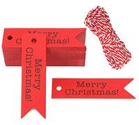 G2PLUS 100PCS Etiquette Noel Cadeau Papier Kraft Étiquettes de 7x2cm Petite Etiquette Merry Christmas Tags avec 20M Ficelle pour Bricolage,Cadeaux de Noël（Rouge）