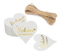 G2PLUS 100PCS Étiquettes Cadeaux en papier kraft coeur, SCHÖN DASS DU DA BIST Étiquettes Étiquettes Coeur avec Ficelle pour les Cadeaux de Mariage de la Saint-Valentin