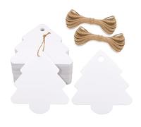 G2PLUS 100PCS Étiquettes de Noël en Papier Kraft,Blanc Étiquettes arbre de Noël en Papier Kraft Étiquettes de Cadeaux Noël avec Ficelle pour Emballage de Cadeaux et Décoration d'arbre de Noël