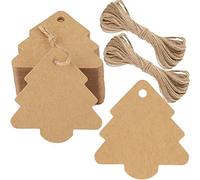 G2PLUS 100PCS Étiquettes de Noël en Papier Kraft,Brun Étiquettes arbre de Noël en Papier Kraft Étiquettes de Cadeaux Noël avec Ficelle pour Emballage de Cadeaux et Décoration d'arbre de Noël