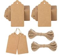 G2PLUS 100PCS Étiquettes Kraft,5x10cm Étiquettes Cadeaux Marron | Etiquette Kraft avec Ficelle Jute 20m pour Bricolage Emballage Cadeau de Noël,Mariage,Fête,Artisanat
