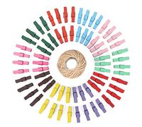G2PLUS 100PCS Pinces à Linge Colorées en Bois,Clips Photo en Bois avec Bobine de Ficelle de Jute de 30M pour Vêtements Photos Loisirs Créatifs