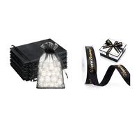 G2PLUS 100PCS Sacs Organza et Ruban en Satin Noir