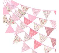 G2PLUS 12m Fanions Guirlande de Fanions Rose,Guirlande Tissu