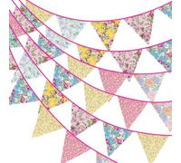 G2PLUS 12m Multicolore Fanions:Guirlande de Bannières Fleuries en Tissu,Drapeaux de Triangle pour Fêtes d'anniversaire ou Décoration de Maison et Jardin