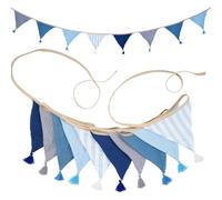 G2PLUS 2.6m Guirlande Fanions Enfant: Fanions Chambre Enfant Bleu et Gris avec Franges,Motif à Rayures pour Décoration de Chambre d'enfant,Baby Shower,Anniversaire, BaptêMe,Bricolage