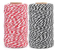 G2PLUS 200M Ficelle Coton Noël Cordelette Bicolore Noir et Rouge 2MM Ficelle Cadeau Decorative Cordes pour l'emballage de Cadeaux de Noël et Bricolage Artisanat