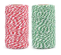 G2PLUS 200M Ficelle Coton Noël Cordelette Bicolore Rouge Vert 2MM Ficelle Cadeau Decorative Cordes pour l'emballage de Cadeaux de Noël et Bricolage Artisanat