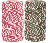 G2PLUS 200M Ficelle Coton Noël Cordelette Bicolore Rouge Vert Blanc 2MM Ficelle Cadeau Decorative Cordes pour l'emballage de Cadeaux de Noël et Bricolage Artisanat