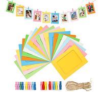 G2PLUS 20PCS Cadres Photo en Papier, Cadres en Carton 11.5 * 15.5CM DIY Kraft Papier Cadres Mini Clips en Bois et Cordes en Chanvre pour la décoration Murale de Photos à la Maison