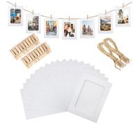 G2PLUS 20PCS Cadres Photo en Papier, Cadres en Carton 11.5 * 15.5CM DIY Kraft Papier Cadres Mini Clips en Bois et Cordes en Chanvre pour la décoration murale de photos à la maison