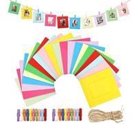 G2PLUS 20PCS Cadres Photo en Papier, Cadres en Carton 9.5 * 9CM DIY Kraft Papier Cadres Mini Clips en Bois et Cordes en Chanvre pour la décoration Murale de Photos à la Maison