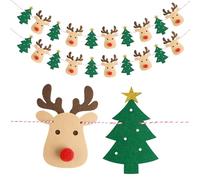 G2PLUS 3m Guirlande de Noël en feutre - Rennes et Sapins, 2pcs Bannière décorative murale avec corde rouge blanche pour cheminée, salon, fêtes, maison, bureau