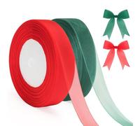 G2PLUS 50 Yards Ruban de Noël:20 mm Ruban Satin Rouge et Vert de Chiffon,2 Rouleaux pour Emballage Cadeau,Noël,Mariage et Baptême