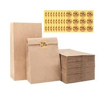 G2PLUS 50PCS Sac Kraft Sacs en Papier Kraft Bonbon Pochette Papier 13 x 8 x 24 cm Brun Sac de Bonbons en Papier Kraft+60PCS For you Autocollant