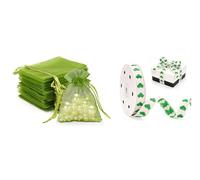 G2PLUS 50PCS Vert Sauge Sacs Organza et Ruban en Coton Vert