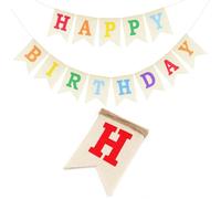 G2PLUS Banderole Anniversaire Jute Happy Birthday Banderole Blanchie Guirlande Joyeux Anniversaire,Lettres Coloré pour Décorations de Fête d'anniversaire