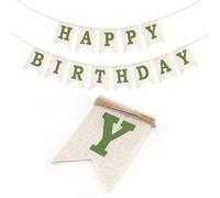 G2PLUS Banderole Anniversaire Jute Happy Birthday Banderole Blanchie Guirlande Joyeux Anniversaire,Lettres Vert Sauge pour Décorations de Fête d'anniversaire