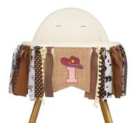 G2PLUS Bannière de Chaise Haute Cowboy Pré-Assemblé - Joyeux Anniversaire 1 an Brun pour Décorations de Premier D'enfants