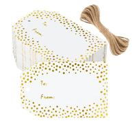 G2PLUS Étiquettes-Cadeaux "To From" en Papier Kraft Avec Points d'Or Foil - 50 Pièces Avec Ficelle Pour Emballage Cadeau, Anniversaire, Noël
