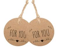 G2PLUS Étiquettes kraft rondes “FOR YOU” avec corde en jute - 100 pièces - Étiquettes cadeau vintage pour mariage, anniversaire, Noël, artisanat
