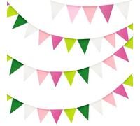 G2PLUS Fanion Jute Rose et Vert: Guirlande Fanions Toile de Jute,12M avec 36PCS Drapeau Triangulaire en Lin Imitation Résistant aux Intempéries pour Chambre d'enfant,fête Décoration de Jardin