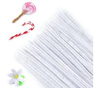G2PLUS Fil Chenille 100PCS Blanc Tiges de Chenille Cure Pipes Cure-Pipes pour Décorations et Artisanat Créatif Creatifs de Noël 6mm * 30cm