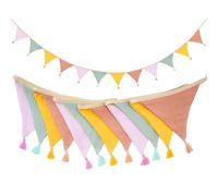 G2PLUS Guirland Fanion Banderole Fanion Tissu 2.8M Fanions en Coton avec Franges,12 Triangle Décoration Double Face pour Le Baptême de bébé,Décoration de Chambre d'enfant
