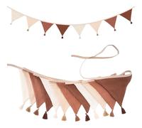 G2PLUS Guirland Fanion Banderole Fanion Tissu Beige et Café 2.8M Fanions en Coton avec Franges,12 Triangle Décoration Double Face pour Le Baptême de bébé,Décoration de Chambre d'enfant