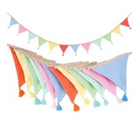 G2PLUS Guirland Fanion Banderole Fanion Tissu Couleur 2.8M Fanions en Coton avec Franges,12 Triangle Décoration Double Face pour Le Baptême de bébé,Décoration de Chambre d'enfant