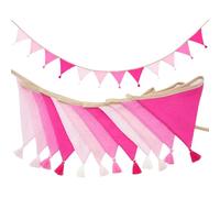 G2PLUS Guirland Fanion Banderole Fanion Tissu Rose 2.8M Fanions en Coton avec Franges,12 Triangle Décoration Double Face pour Le Baptême de bébé,Décoration de Chambre d'enfant