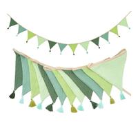 G2PLUS Guirland Fanion Banderole Fanion Tissu Vert 2.8M Fanions en Coton avec Franges,12 Triangle Décoration Double Face pour Le Baptême de bébé,Décoration de Chambre d'enfant