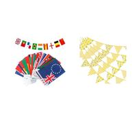 G2PLUS Guirlande 50 drapeaux du monde 13 m + guirlande fanions triangle en coton motif citron 12 m - décoration fête, jardin et événement
