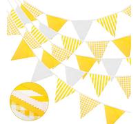 G2PLUS Guirlande de Fanions,12M Fanions en Coton,42 Côtés Jaune Blanc Fanion Bannière Tissu pour Baptême Anniversaire Cérémonie Mariage