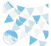 G2PLUS Guirlande Fanion Bleu et Blanc,12M Fanions en Coton