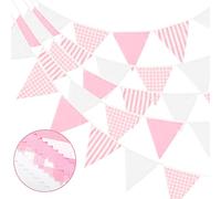 G2PLUS Guirlande Fanion Rose et Blanc,12M Fanions en Coton