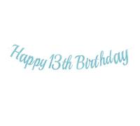 G2PLUS Guirlande Happy 13th Birthday Bleue à Paillettes, Bannière Anniversaire 13 Ans, Décoration Joyeux Anniversaire pour Garçon, Fille et Enfants