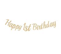 G2PLUS Guirlande Happy 1th Birthday Or champagne à Paillettes, Bannière Anniversaire 1 Ans, Décoration Joyeux Anniversaire pour Garçon, Fille et Enfants